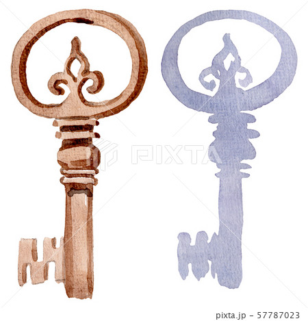 Isolated old key illustration element. Watercolor background illustration set. Watercolour drawing 57787023