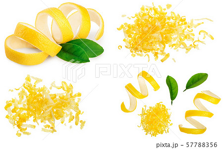 Set or collection lemon peel with leaf isolated on white background 57788356