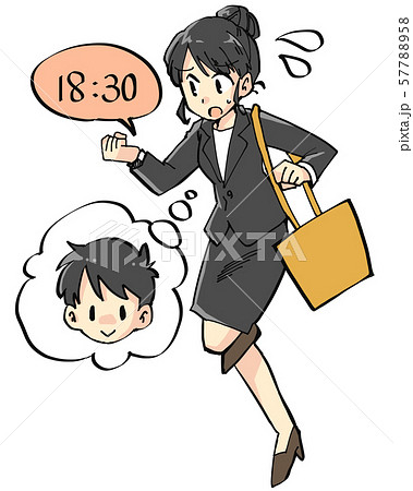 忙しいワーキングママのイラスト 57788958