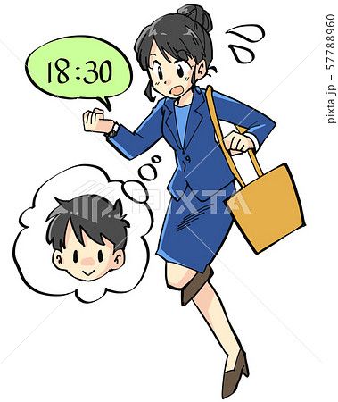 忙しいワーキングママのイラスト 57788960