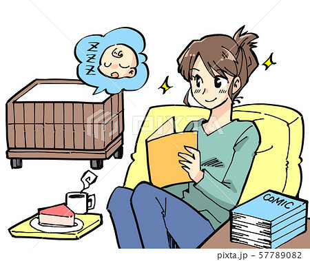 一人時間を満喫する主婦のイラスト 一人時間を満喫する主婦のイラスト 57789082