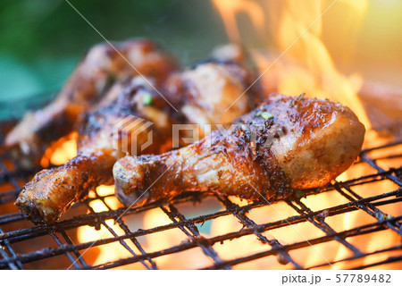 Grilled chicken legs barbecue with herbs and Grilled chicken legs barbecue with herbs and 57789482