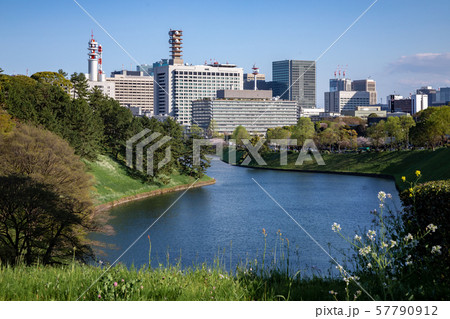 春の桜田濠と霞が関の庁舎群 57790912