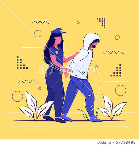 female police officer arrested criminal policewoman in uniform holding caught suspect thief security 57793495