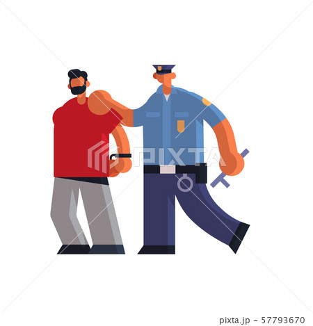 male police officer arrested criminal policeman in uniform holding caught suspect thief security 57793670