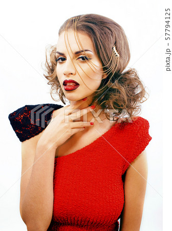young pretty woman with fashion style makeup, chain like gussar role isolated on white background young pretty woman with fashion style makeup, chain like gussar role isolated on white background 57794125