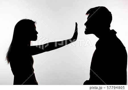 Man abusing woman, silhouette on a white background. Stop sexual assault 57794805