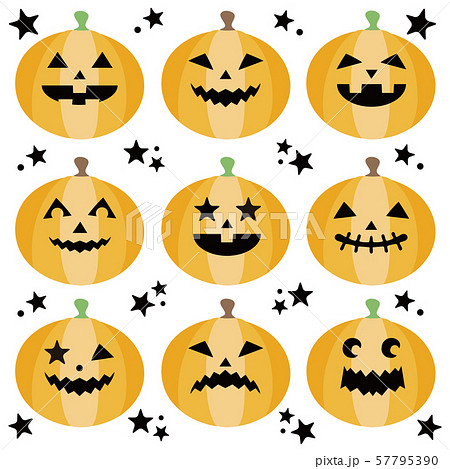 ハロウィンかぼちゃ顔セットのイラスト素材
