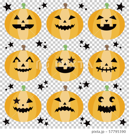 ハロウィンかぼちゃ顔セットのイラスト素材