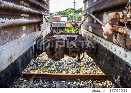 Closeup of Old joint container on railroad that has rust. 57795511