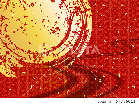 和柄 背景 円 流水 麻の葉 赤のイラスト素材 57796011 Pixta