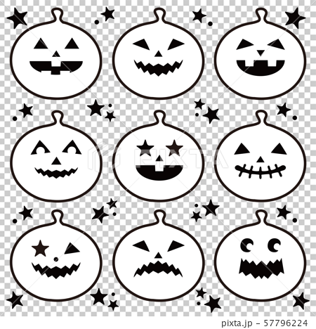 ハロウィンかぼちゃ顔モノクロセットのイラスト素材