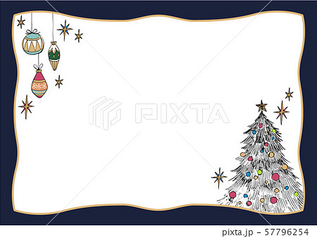 手描き画 クリスマス 紺色フレーム 横長のイラスト素材 57796254 Pixta