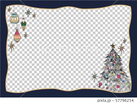 手描き画 クリスマス 紺色フレーム 横長 57796254