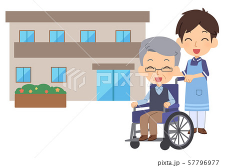 介護士男 シニア男性 笑顔 介護施設のイラスト素材