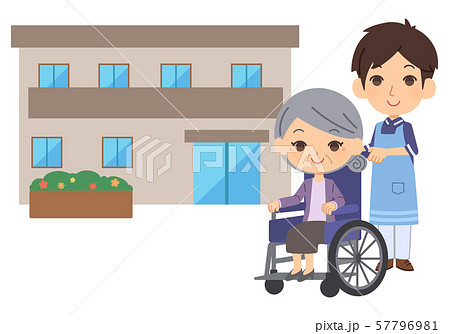 介護士男 シニア女性 介護施設のイラスト素材