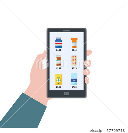 Pharmacy app - online drugstore app on phone screen. 57799758