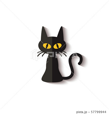 Flat Icon Of Spooky Black Cat With Realistic のイラスト素材