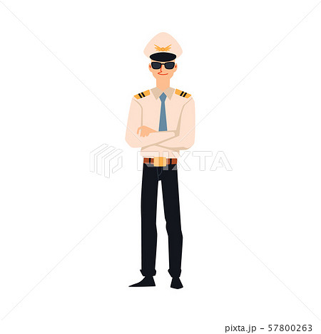 Pilot or aviator in aircraft company uniform flat vector illustration isolated. Pilot or aviator in aircraft company uniform flat vector illustration isolated. 57800263