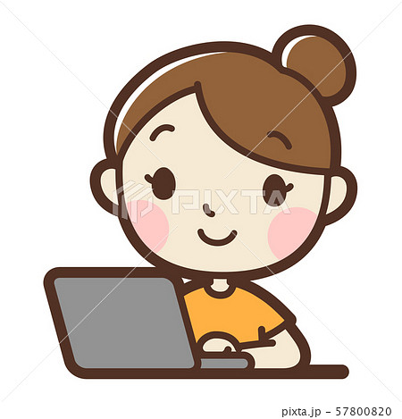 パソコンを使っている女性のイラスト素材