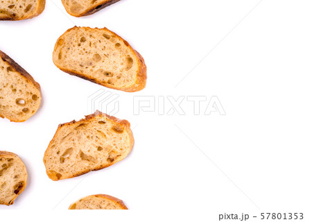 Frame of pieces of white bread isolated on white background. 57801353