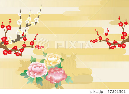 牡丹 梅 雲の背景イラストのイラスト素材