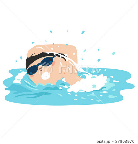 プールで泳いでいる男の子のイラスト 水しぶきを上げてクロール泳ぎをしている のイラスト素材