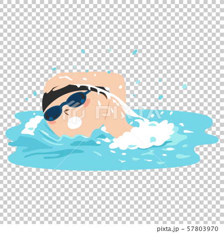 プールで泳いでいる男の子のイラスト 水しぶきを上げてクロール泳ぎをしている のイラスト素材