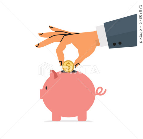 Hand putting Gold coin a Piggy Bank vector 57803971