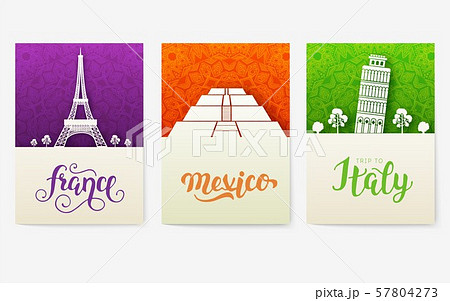 set of art ornamental travel and architecture on ethnic floral flyers. Vector decorative banner of 57804273