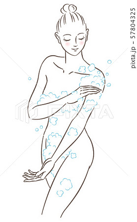 体を洗う女性　線画 57804325