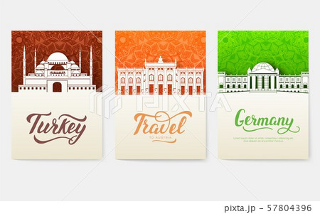 set of art ornamental travel and architecture on ethnic floral flyers. Vector decorative banner of set of art ornamental travel and architecture on ethnic floral flyers. Vector decorative banner of 57804396