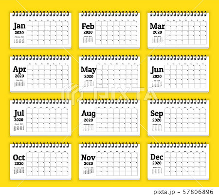 Calendar 2020 planner template.  Set of 12 Months. Week starts from sunday. Vector illustration. 57806896
