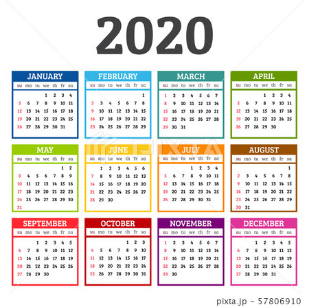 Colorful calendar 2020 year. Week starts from sunday. Vector illustration Colorful calendar 2020 year. Week starts from sunday. Vector illustration 57806910