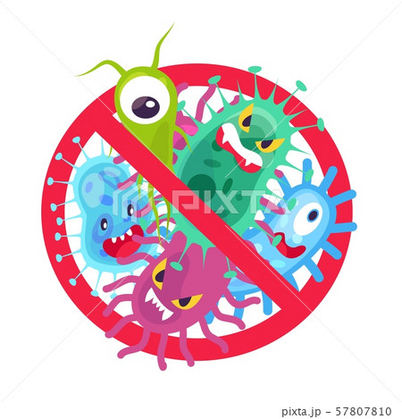 Antibacterial symbol. Virus infection and microbes bacterias control, humor cartoon protection sign 57807810