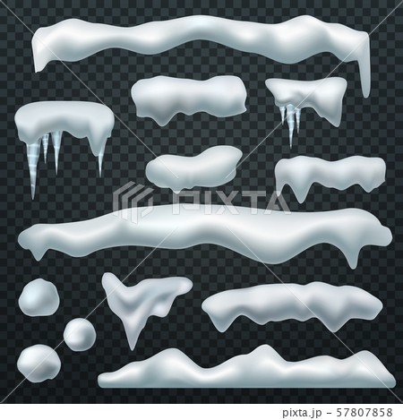 Snow caps. Ice cap with shadow, snowdrifts and icicles. Winter season christmas and new year Snow caps. Ice cap with shadow, snowdrifts and icicles. Winter season christmas and new year 57807858