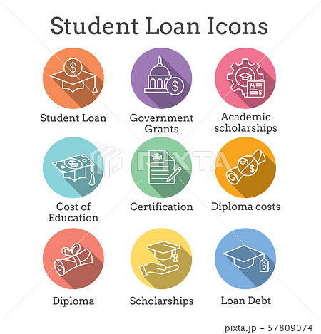 Student Loans Icon Set with Academic Scholarships Student Loans Icon Set with Academic Scholarships 57809074