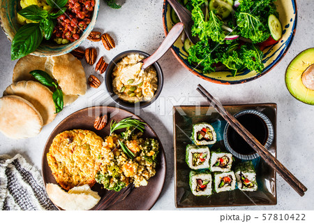Healthy vegan food dinner. Flat lay 57810422