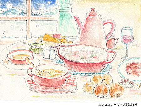 冬の食卓温かいシチューのイラスト素材