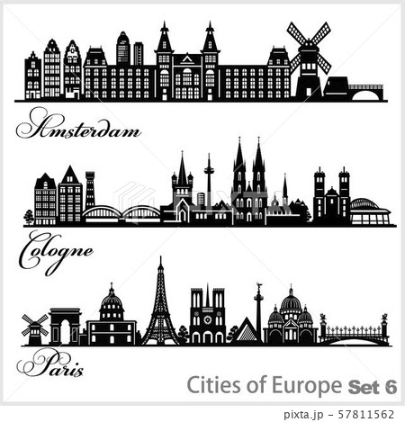 City in Europe - Amsterdam, Cologne, Paris. Detailed architecture. Trendy vector illustration. 57811562