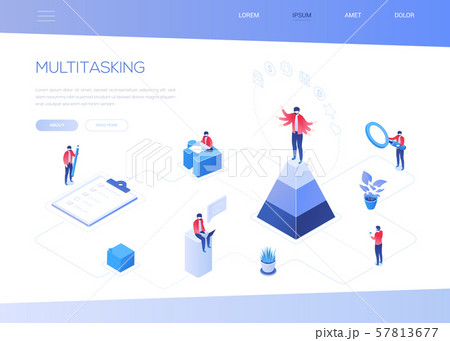 Multitasking concept - modern isometric vector web banner Multitasking concept - modern isometric vector web banner 57813677