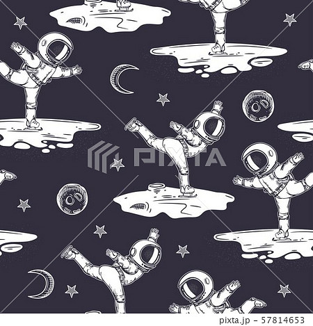 Astronauts ice skating in space. Seamless pattern. Vintage graphics. Astronauts ice skating in space. Seamless pattern. Vintage graphics. 57814653