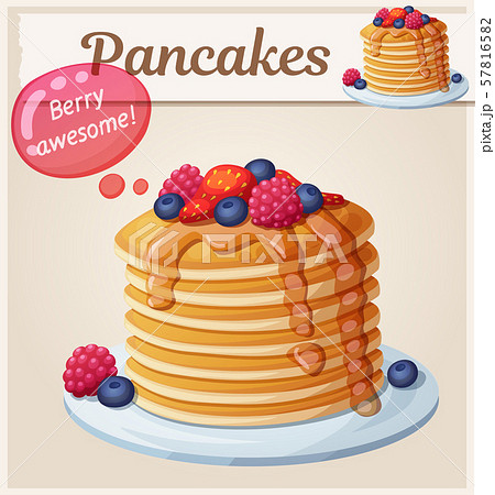 Pancakes with berries and honey icon. Cartoon vector illustration 57816582