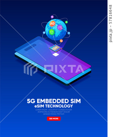 New mobile communication, eSIM card chip technology. 5G 57816648