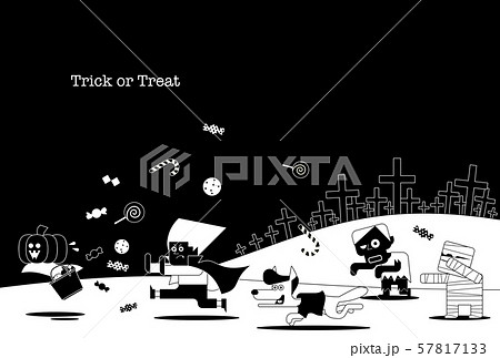 ハロウィンのキャラクターをモチーフにしたグリーティングカードにも使えるデザインのベクターイラスト03のイラスト素材
