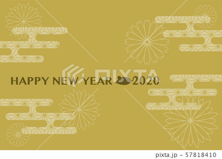 2020年 年賀状 子年 和柄と花 デザイン ロゴ 金背景 57818410