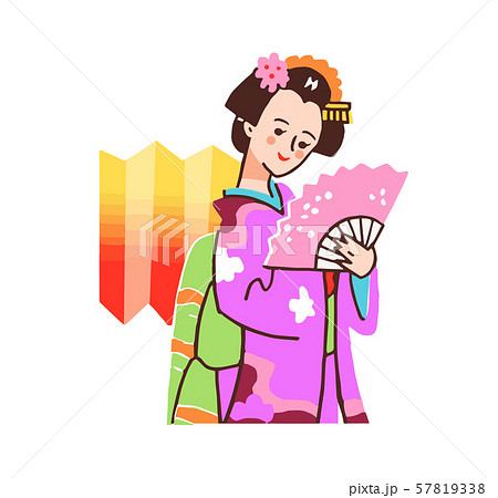 日舞を踊る舞妓さんのイラスト素材