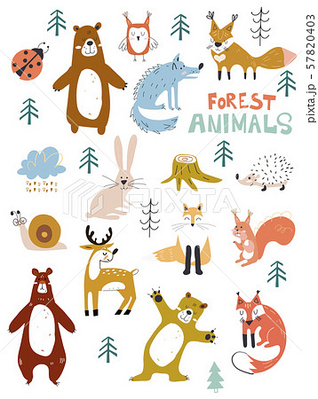 Vector woodland animals character, great for scrapbook,cute and sweet animals. Fall Floral Forest 57820403