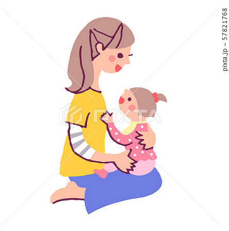 赤ちゃんを膝に乗せるママのイラスト素材