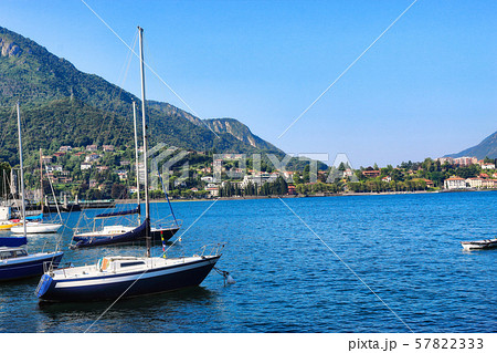 Parked yachts  on lake Como 57822333